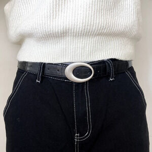 Y2k 2000s classic snakeskin black & silver boho oval belt